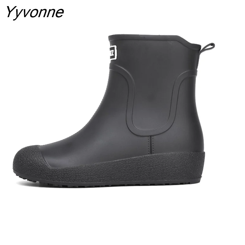 Yyvonne Rain Shoes Men Rubber Boots Waterproof Platform Booties 2022 Fashion Outdoor Non-slip Rain Boots Man Working Galoshes