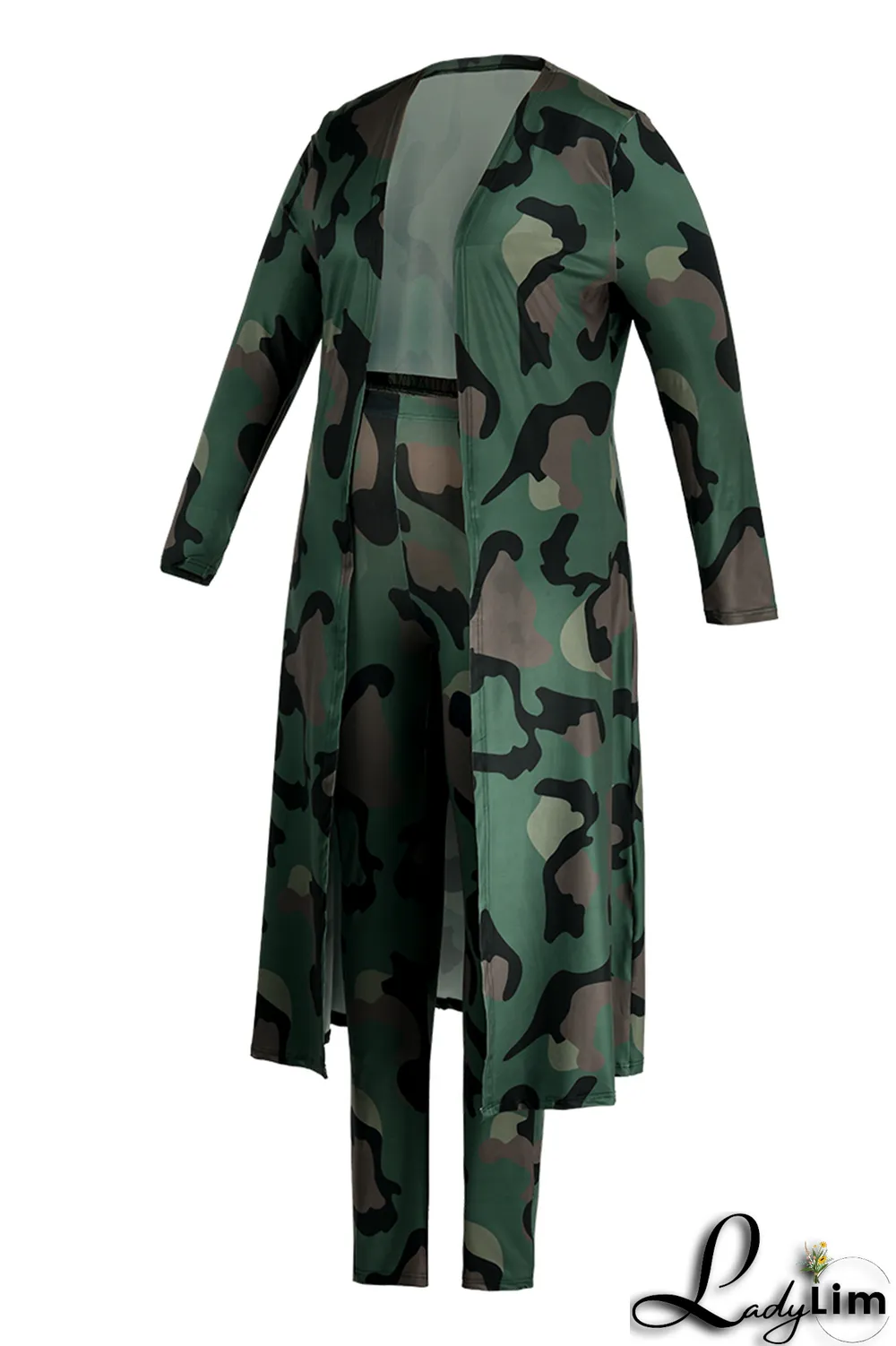 Camouflage Fashion Casual Street Vacation Print Printing cardigan Plus Size Two Pieces