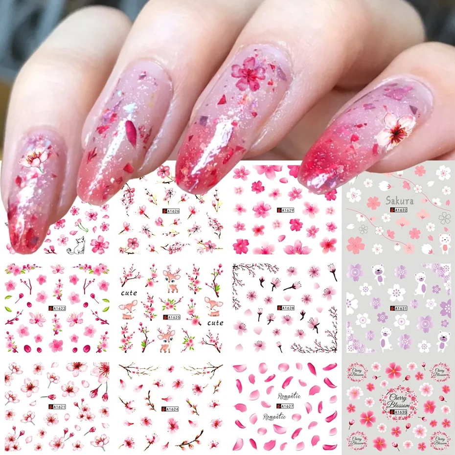 Churchf Flower Leaf Nail Stickers Charm Rose Strawberry Texture Spring Water Transfer Slider Design Nail Decoration NLBN1777-1788
