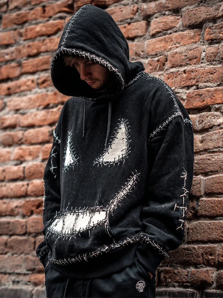 Halloween Devil Emoji Thread Embroidery Men's Hoodie