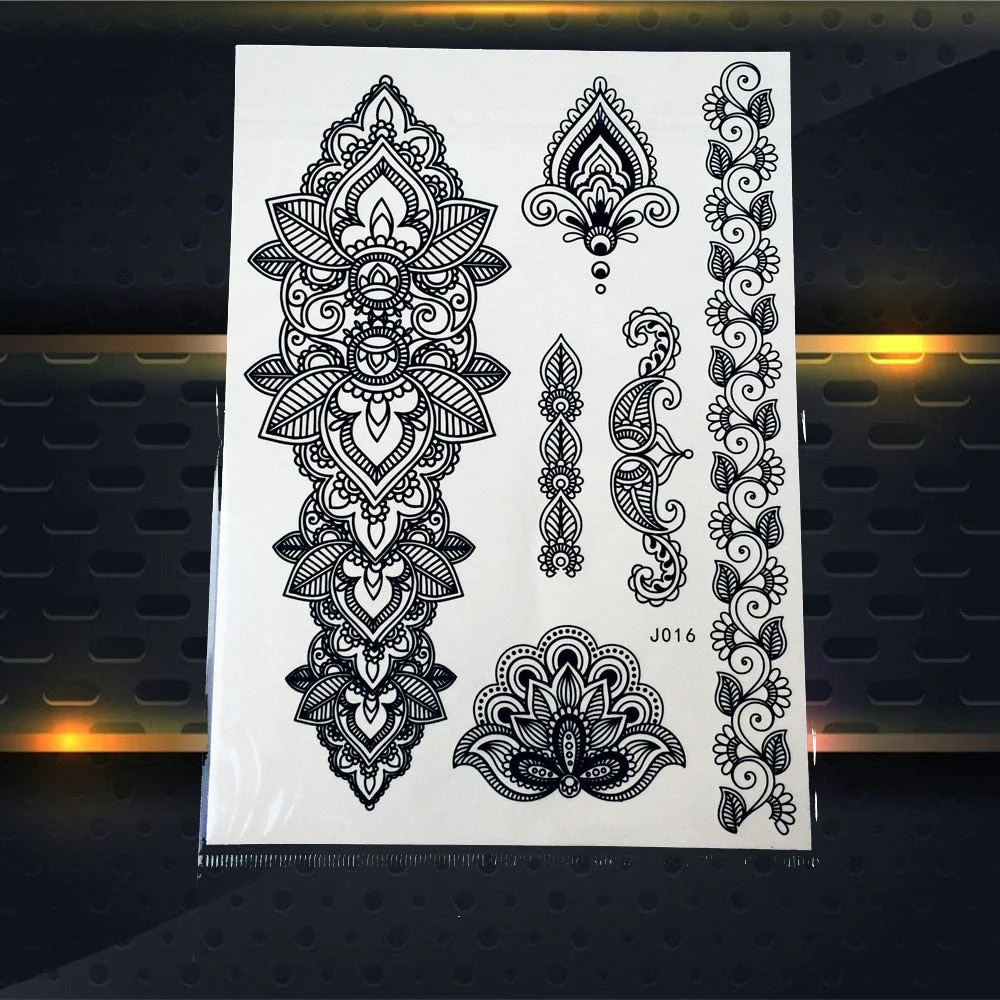 25 Style Hot Waterproof Black Henna Tattoo Fake Mandala Flower Arm Hand Tatoo Owl Decals Women Body Art Temporary Tattoo Sticker