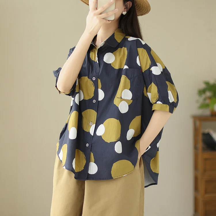 Urban Style Polka Dot Short Sleeve Shirt - yankia