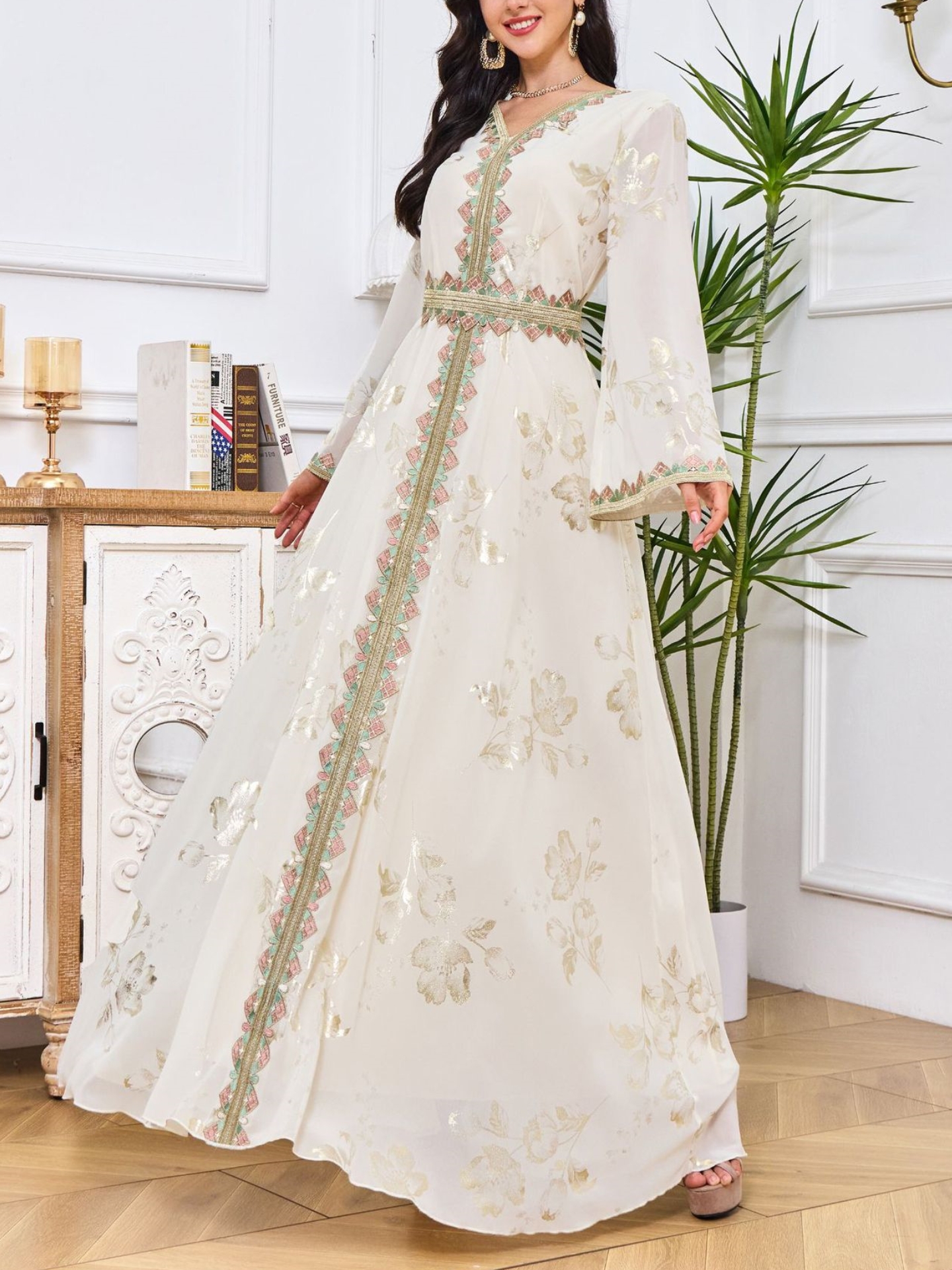 Elegant Bronzing Embroidered Lace Fashionable Dress | Oxredo Shop Ramadan Sale