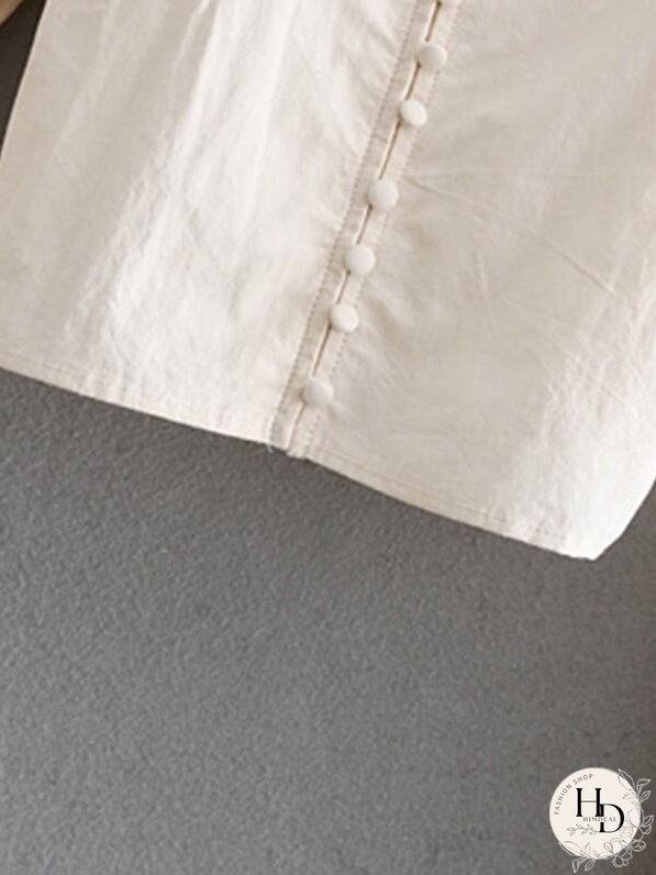 Covered Button Shirred Crop Top