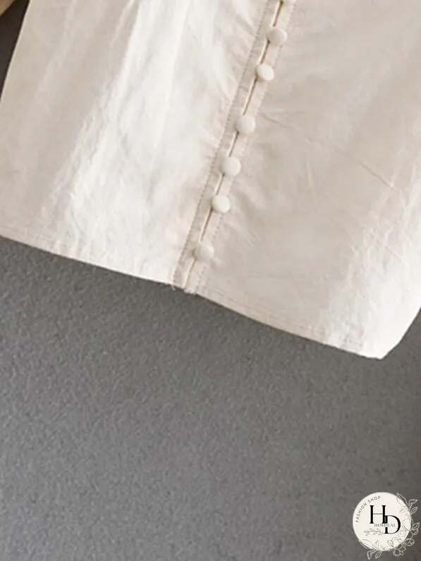 Covered Button Shirred Crop Top