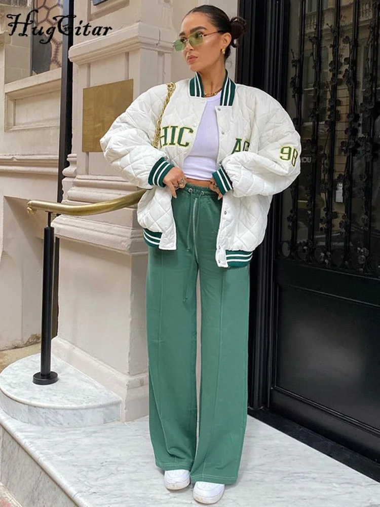Hugcitar 2021 Long Sleeve Button Baggy Baseball Uniform Autumn Winter Women Fashion Streetwear Casual Outfits Y2K Streetwear