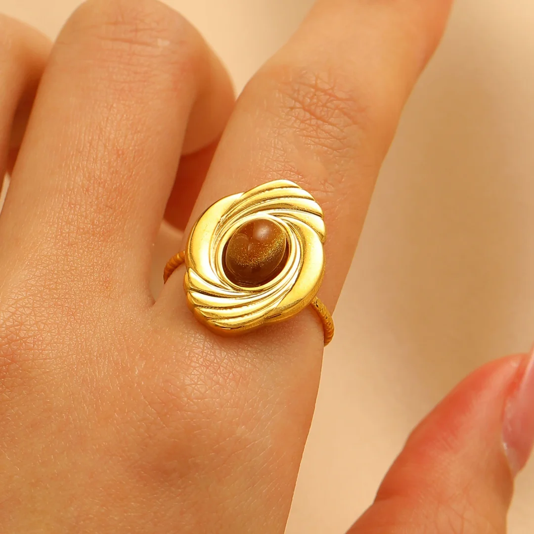 Turquoise/Tiger Eye Gold-Plated Open End Ring