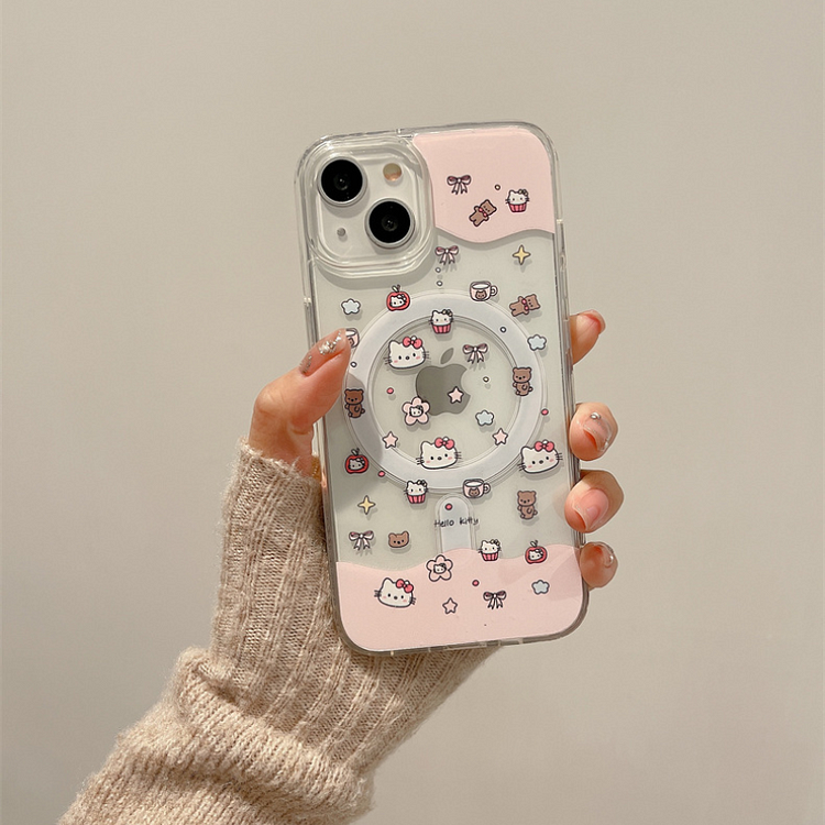 Kawaii KT Cat Pink Magnetic Card Holder Phone Case
