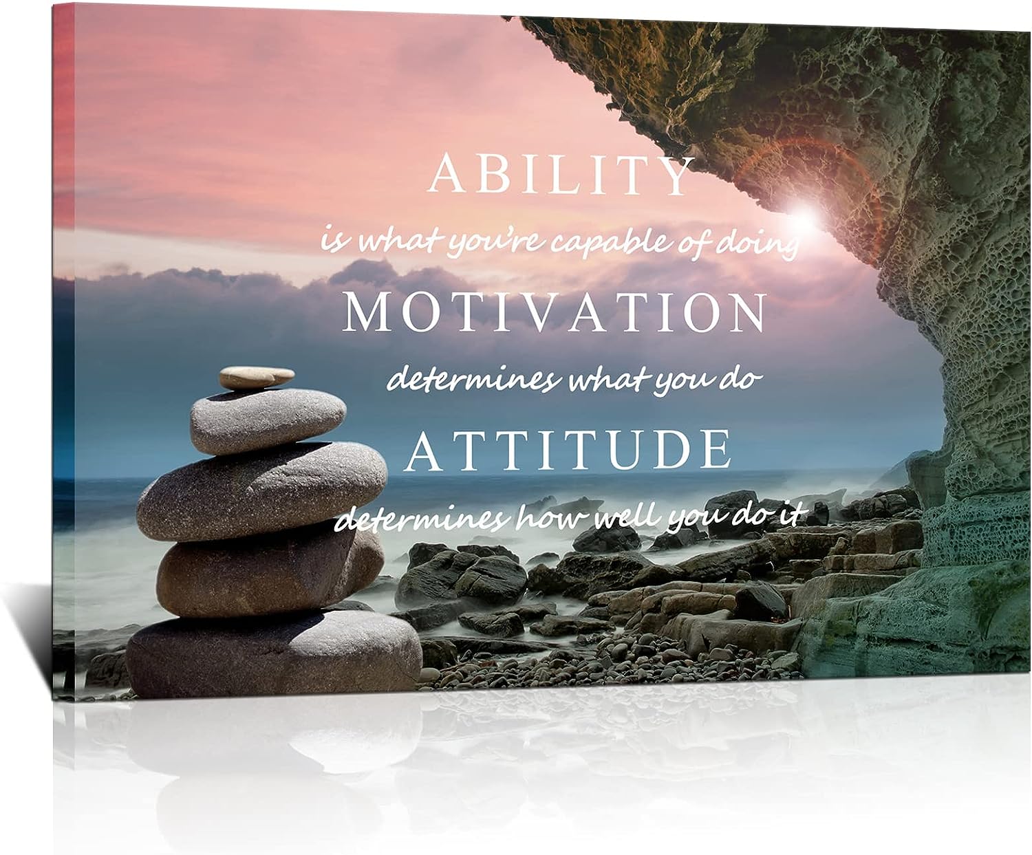 HHLINXI Inspirational Wall Art Prints Ability Quotes Motivation Attitude Saying Poster Canvas Painting Zen Stone on Beach Picture for Living Room Office Home Decor No Frame Painting-2