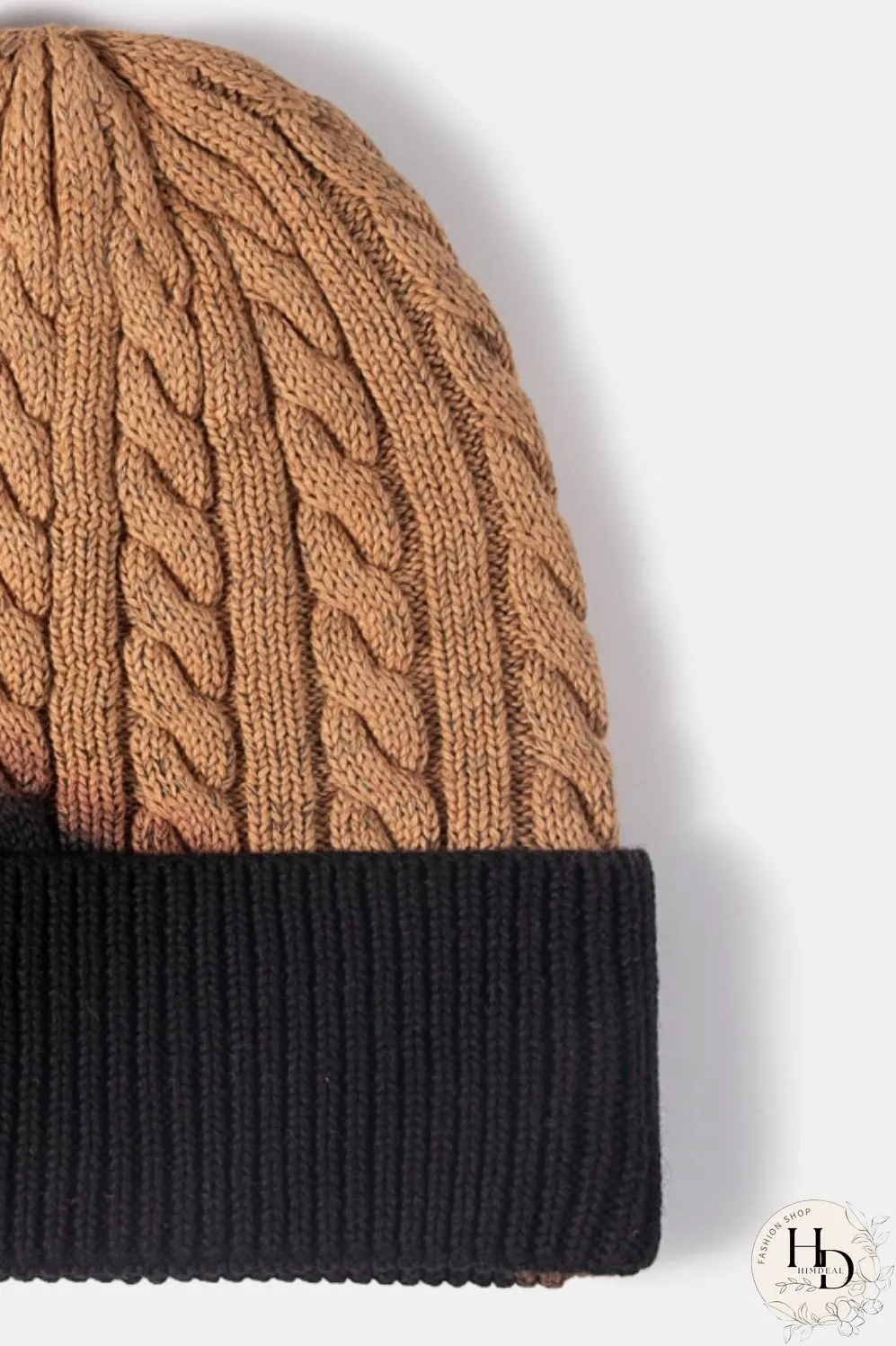 Contrast Tie-Dye Cable-Knit Cuffed Beanie