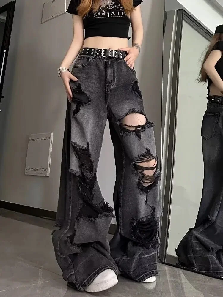Cgacest Niche Design Jeans, High Street Heavy Industry Wide Leg Pants, High-end Floor Length Pants, Trendy Brand Women's Jeans