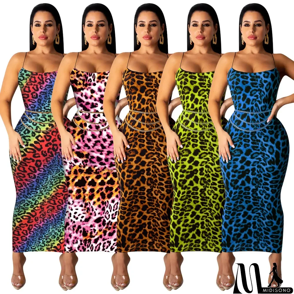 MidiSono - Leopard Print Sexy Suspender Dress