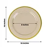 10 Pack | 10" Regal Taupe and Gold Round Plastic Dinner Plates