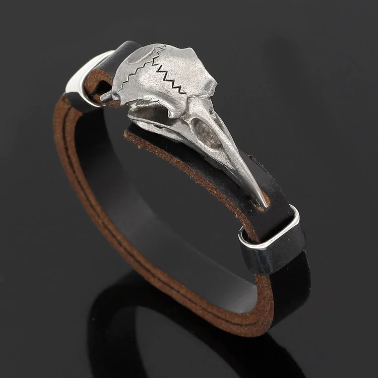 Coutureaura Nordic Vintage Raven Adjustable Leather Bracelet