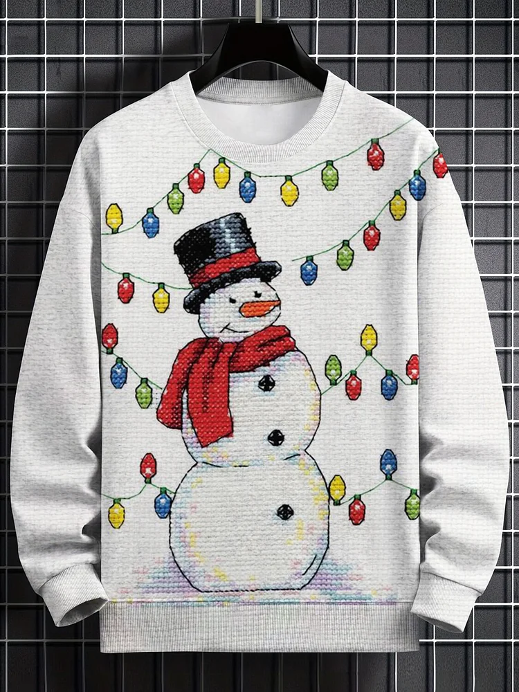 Men's Christmas Snowman And Colorful Lights Art Print Casual Sweatshirt