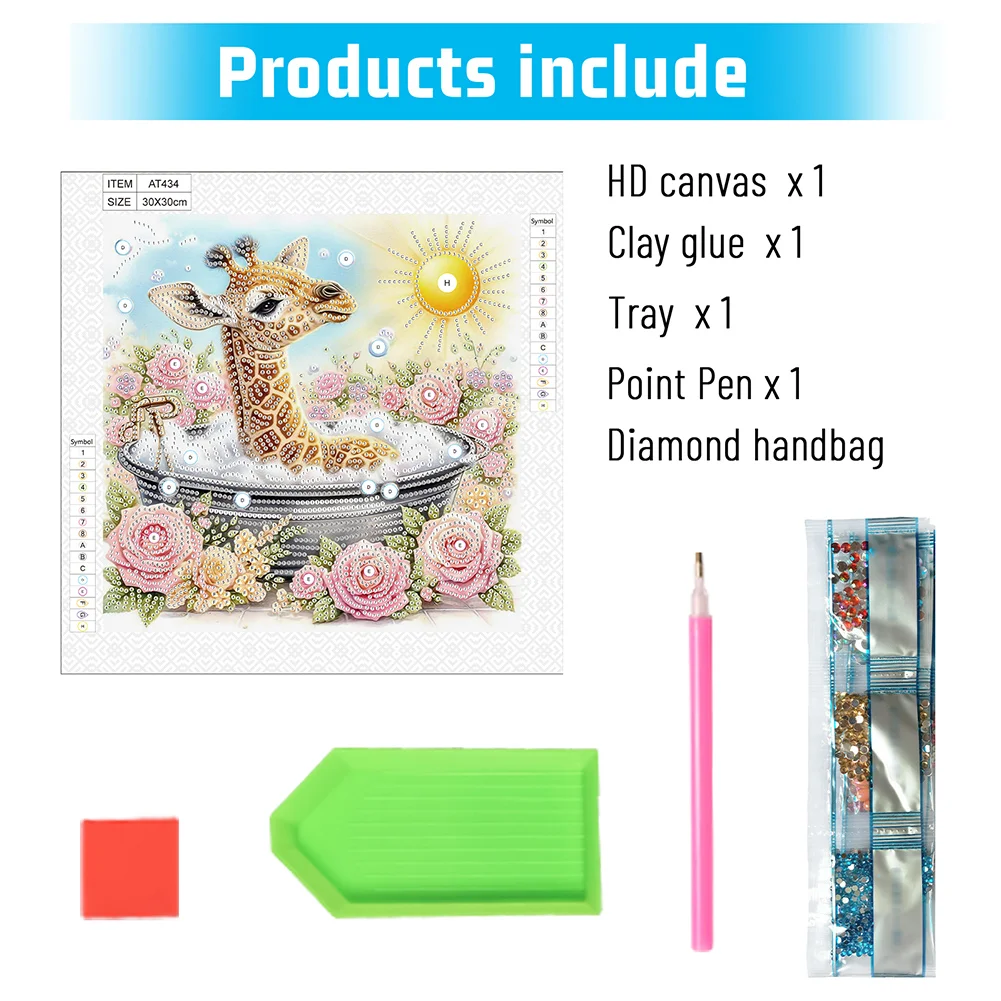 Diamond Painting - Partial Special Shaped Drill - Cute Flower Giraffe(Canvas|30*30cm)