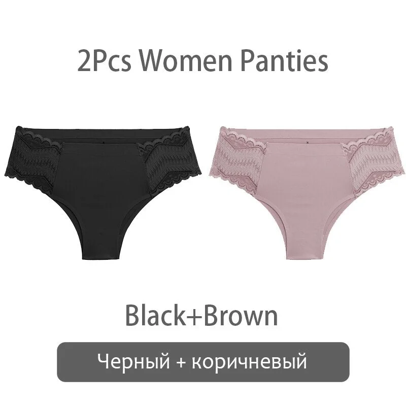 FINETOO Women Patchwork Lace Panties S-XL Seamless Underwear Sexy Low Waist Briefs Comfortable Underpants Ladies Lingerie 2021