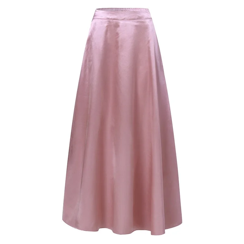 2022 ZANZEA Elegant Elastic Waist Satin Skirts Summer Women Casual Faldas Saia Holiday Party Loose Jupe Robe Vintage Maxi Skirt
