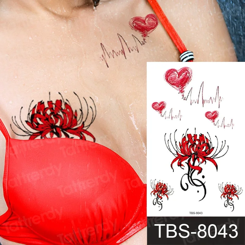 rose lotus flower temporary tattoo for women girls sexy body tattoo sticker girl tatouage temporaire femme back tatoo fake