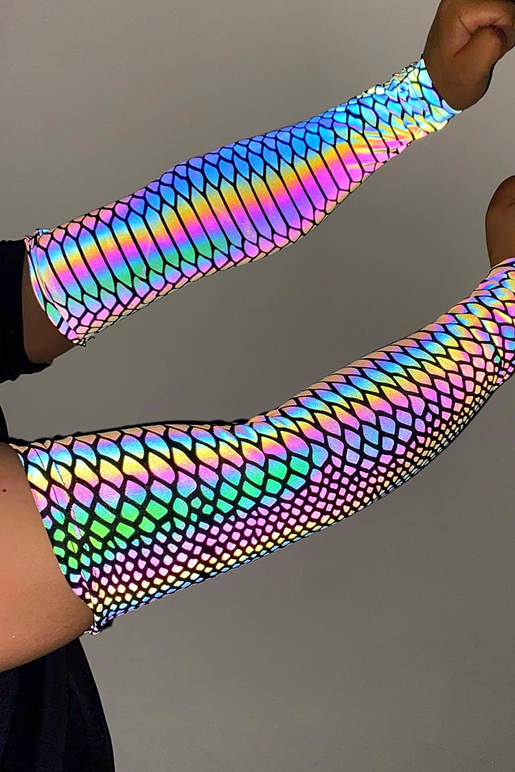 Rainbow Prints Reflective Sleeves Outdoor Sports Sunscreen Arm Sleeve Gloves