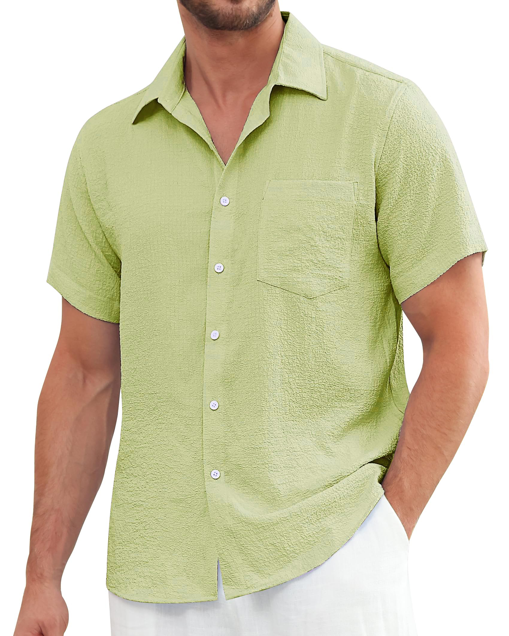 Men's Fashionable Hawaiian Wrinkle Resistant Short Sleeve Pocket Shirt PLUSCLOTHESMAN