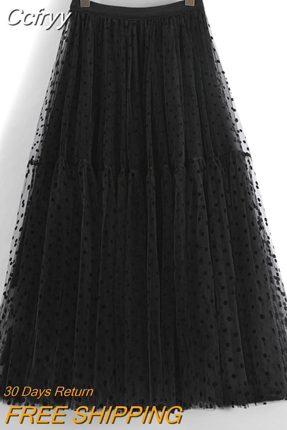 Huibahe Women 3 Layer Polka Dot Tulle Ball Gown Skirt Elegant Elastic Waist Mesh A-line Tutu Skirt For Spring Summer QT2147