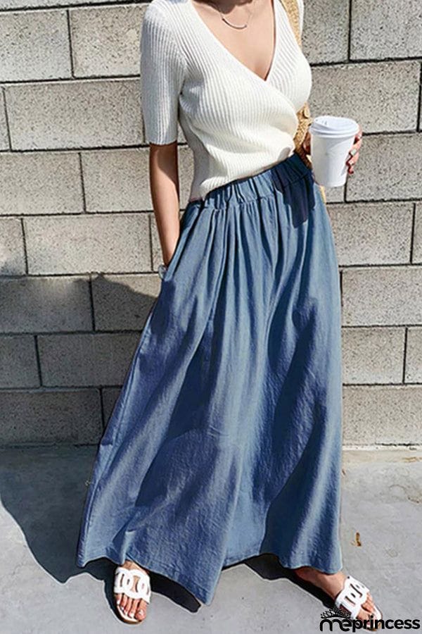 Summer Women's Fashion Solid Color Cotton Wide Leg Pants Casual Pants