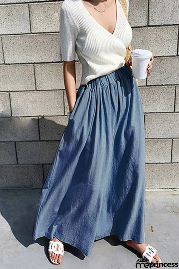 Summer Women's Fashion Solid Color Cotton Wide Leg Pants Casual Pants