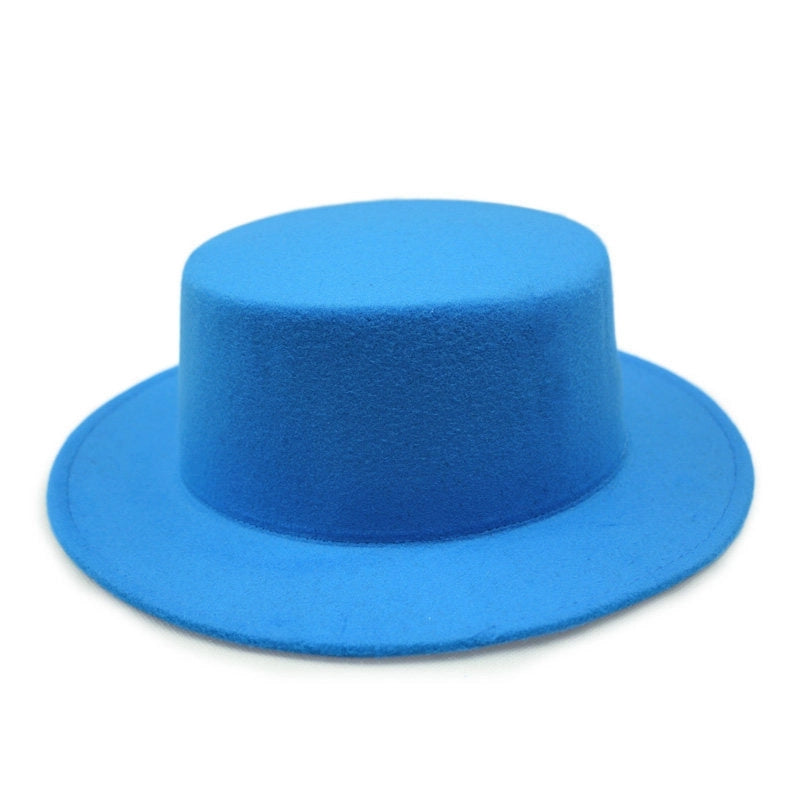 Couple’s Flat Brim Hat Men’s And Women’s Autumn And Winter Retro British Jazz Hat Flat Top Big Brim Top Hat Women’s Sun-proof Street Dance Hat