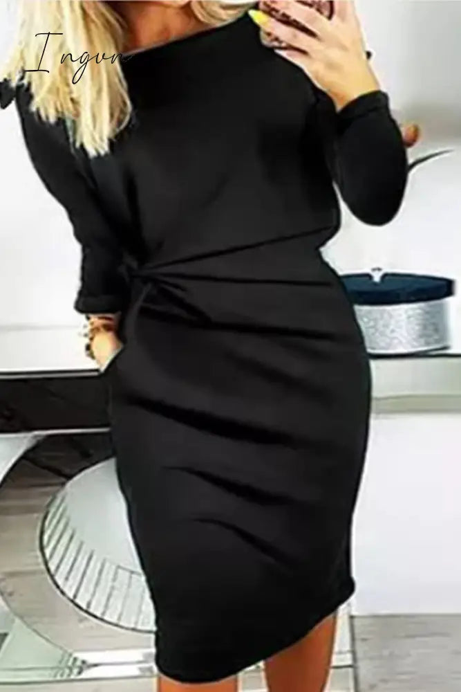 Ingvn - Casual Solid Patchwork O Neck Straight Dresses(3 Colors) Black / S Dresses/Casual Dresses