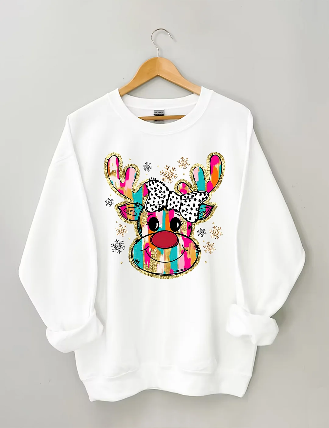 Colorful Glitter Christmas Reindeer Sweatshirt