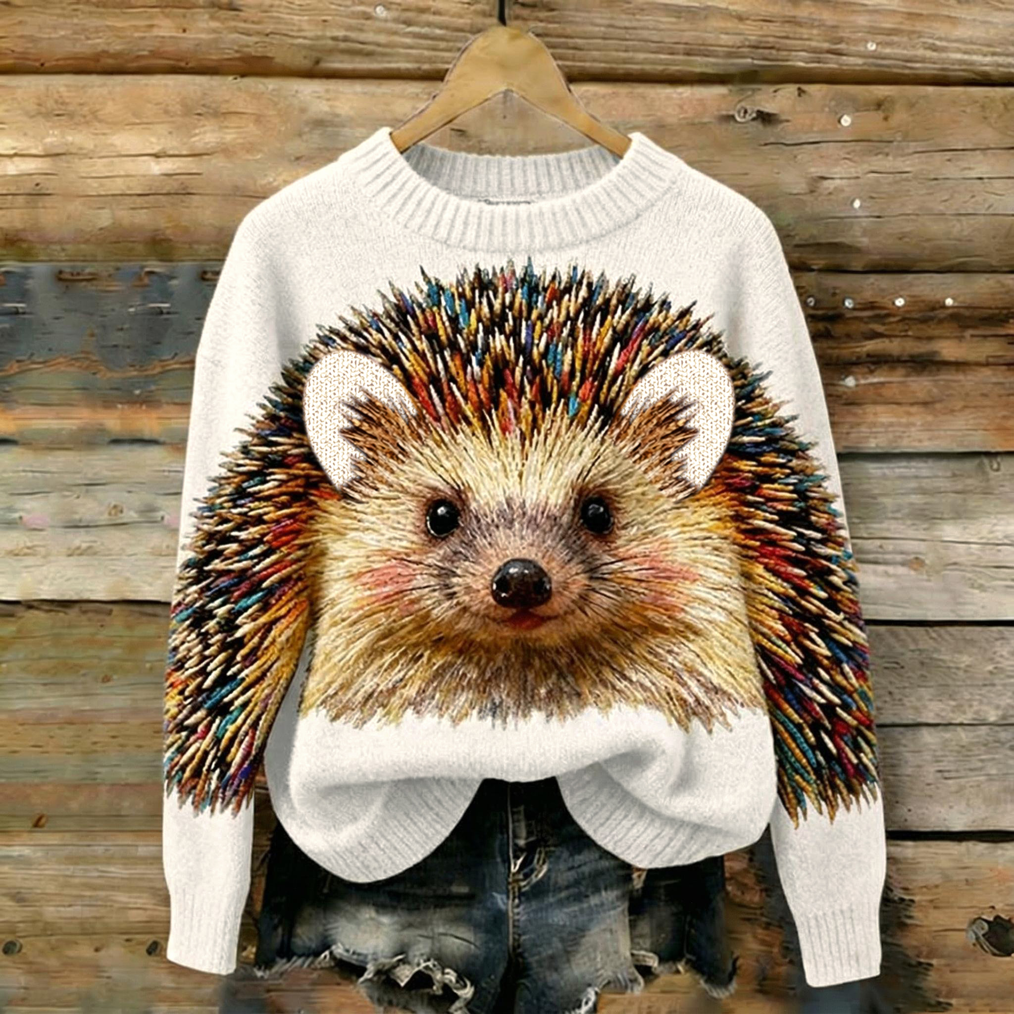 Chubby Forest Hedgehog Warm Round-neck Sweater wearshes