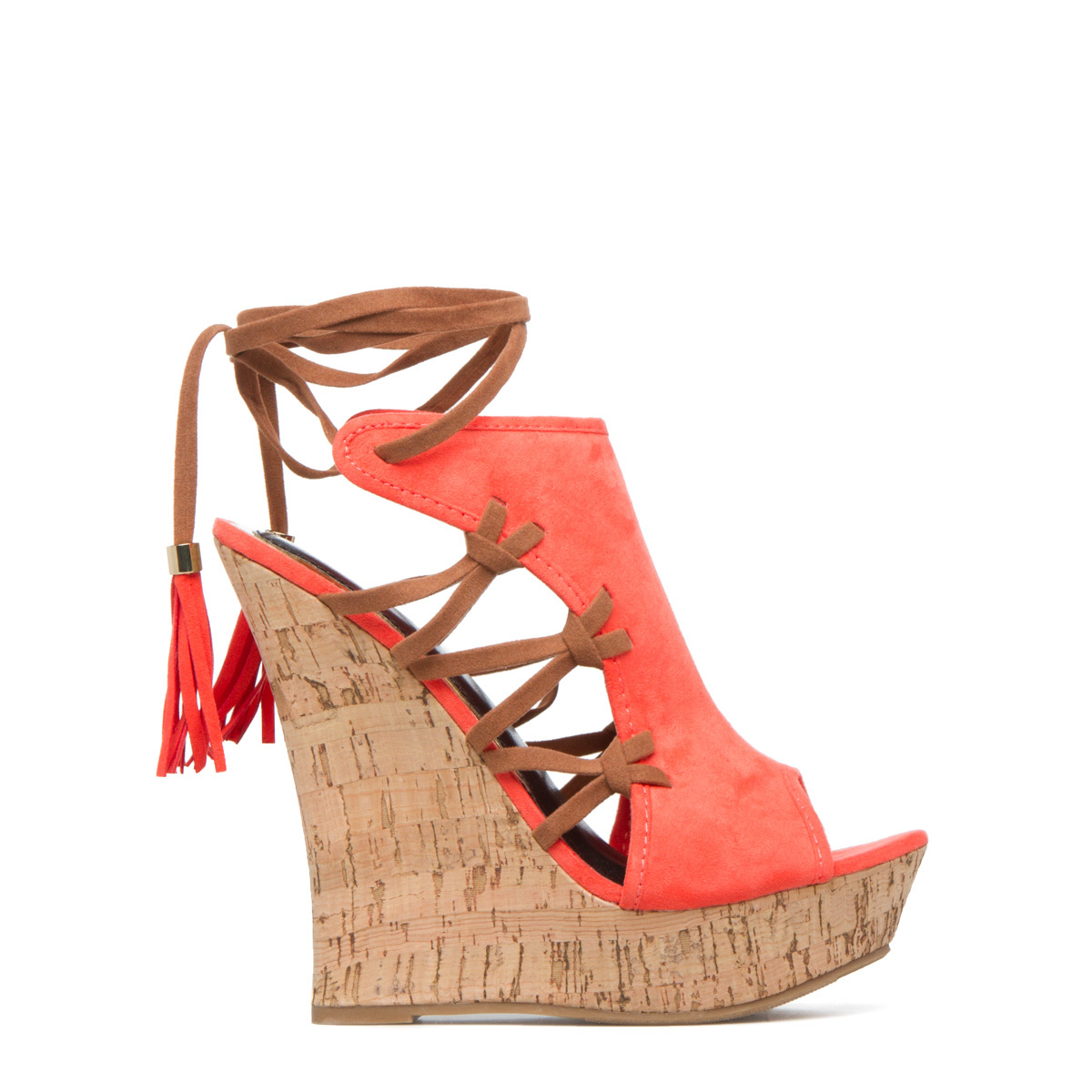 GOOSHOE Orange Suede Platform Sandals with Ankle Wraps