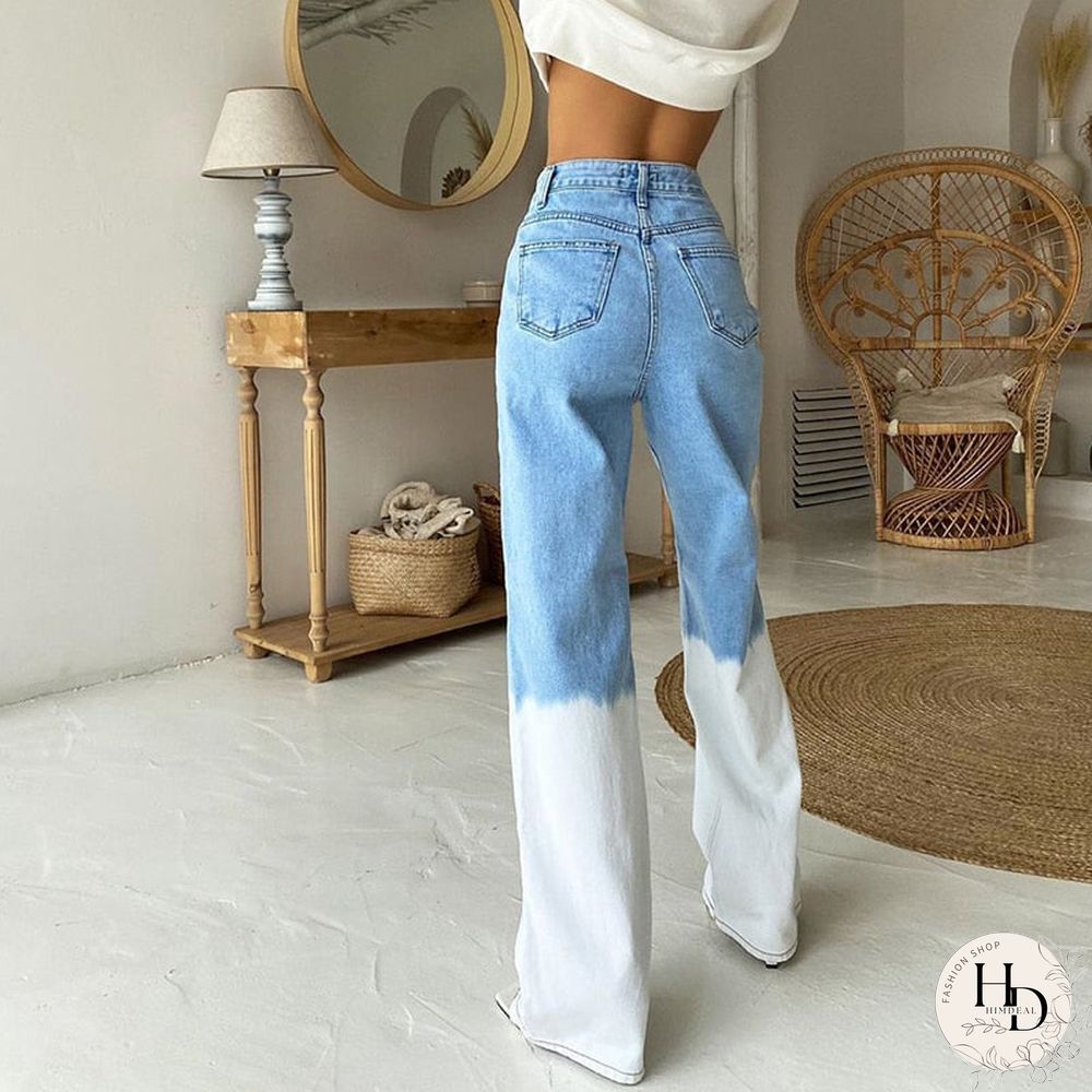 Weekeep Tie Dye Streetwear Fashion Long Jeans Straight Pants 90S Vintage Buttons Fly Cargo Denim Pants Women High Waist Trousers