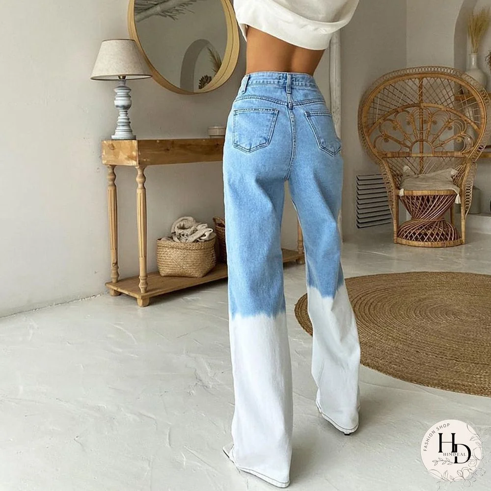 Weekeep Tie Dye Streetwear Fashion Long Jeans Straight Pants 90S Vintage Buttons Fly Cargo Denim Pants Women High Waist Trousers