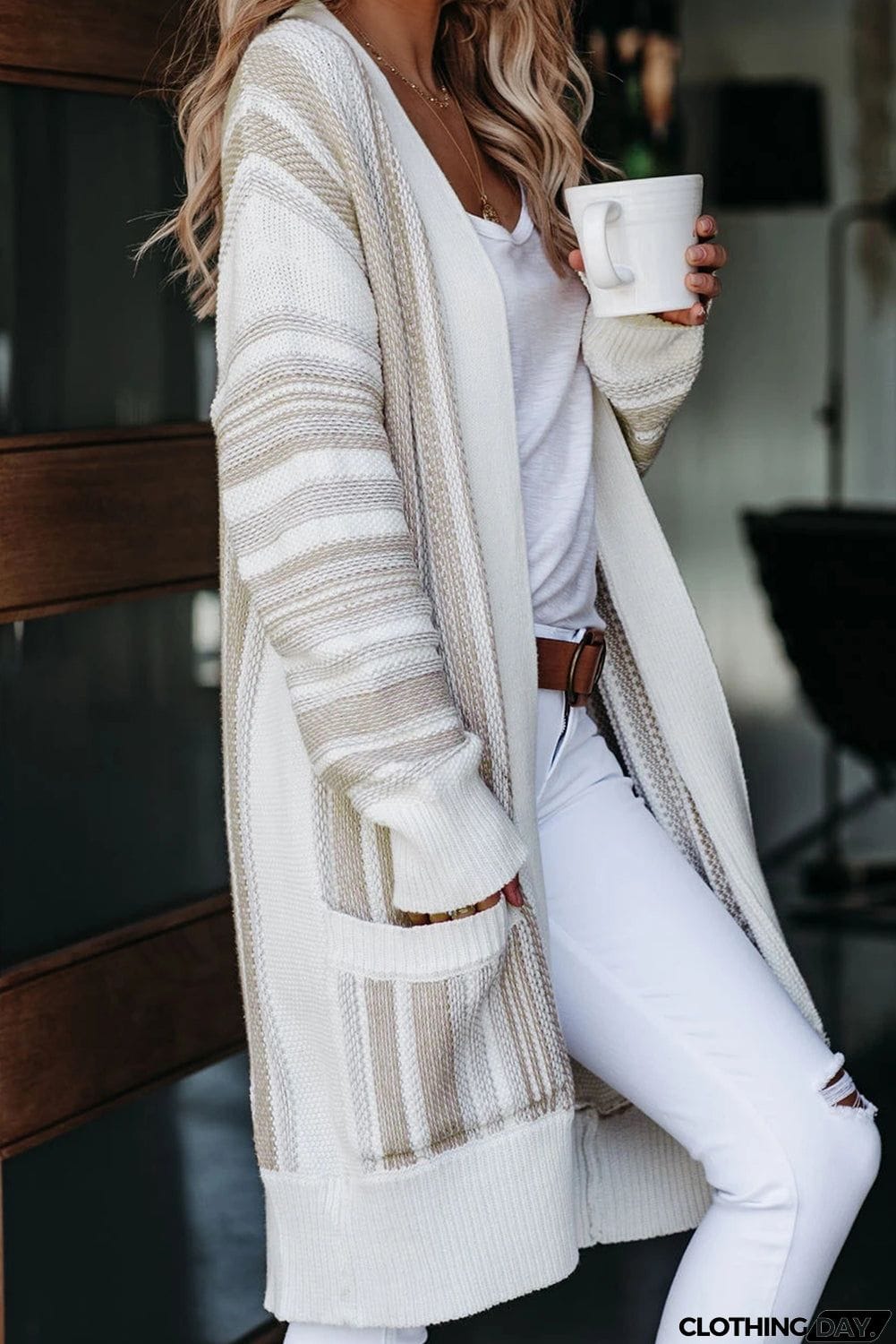 Pocketed Cotton Blend Cardigan