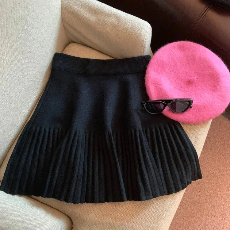 Toloer Knitted Pleated Mink Skirt-Outfit Ideas
