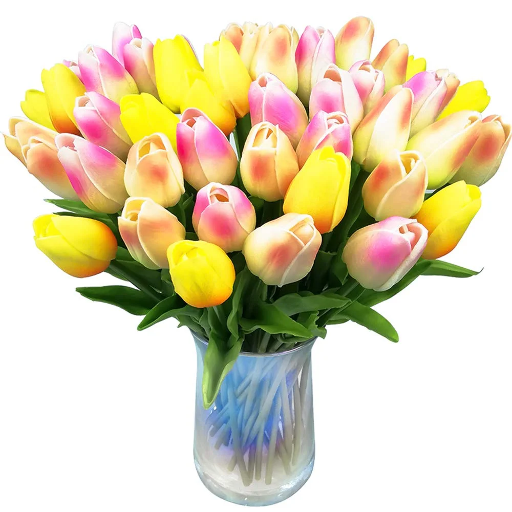 30pcs Artificial Tulips Flowers Real Touch Champagne Tulips Fake Holland PU Tulip Bouquet Latex Flowers