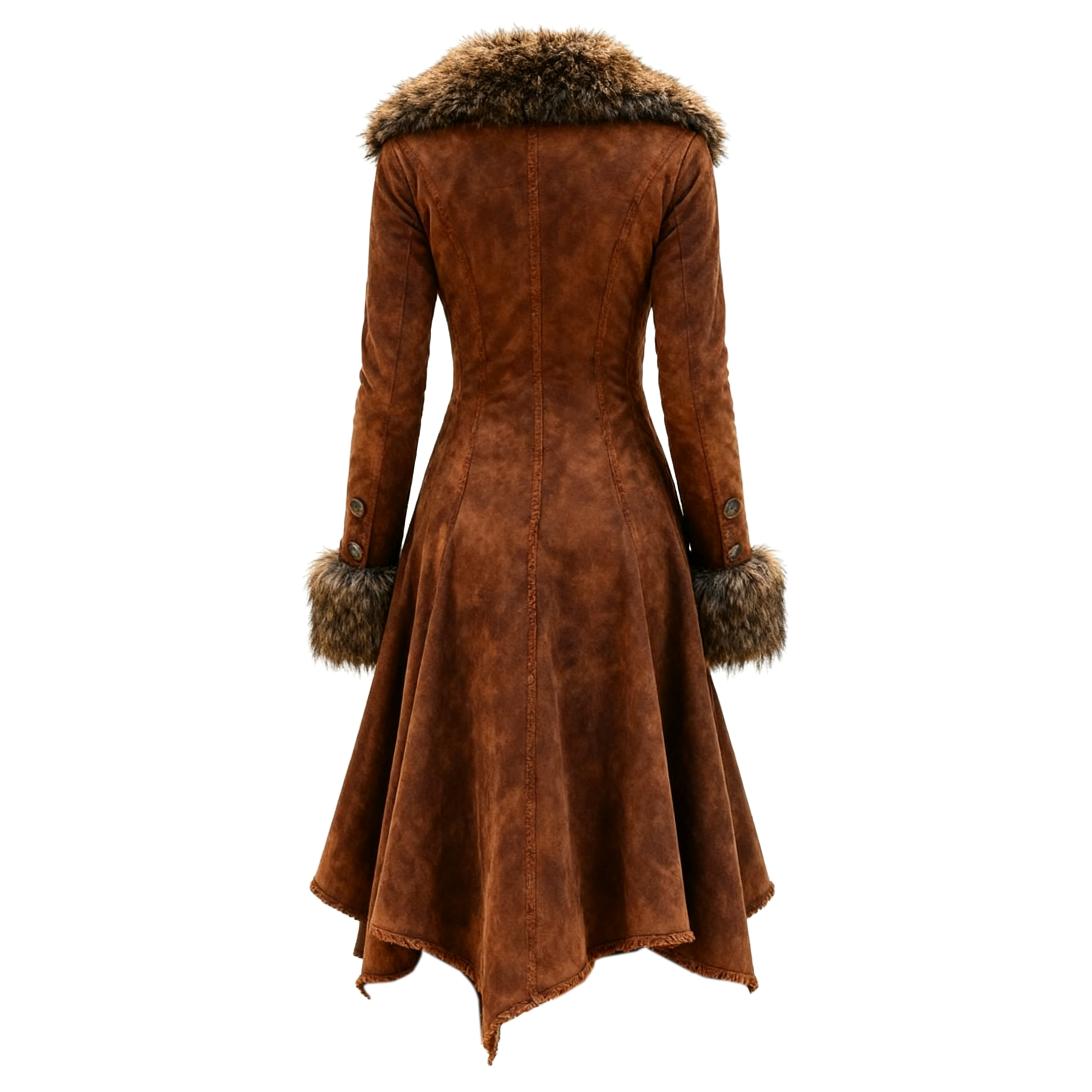 Women's Retro Western Style Suede Mid-Length Coat Fur Collar Lapel Jacket