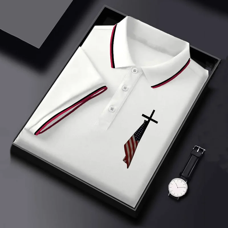 Men's Independence Day Flag Cross Polo Shirt