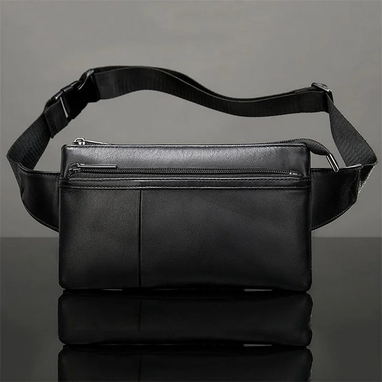 Men's Lightweight Leather Chest Bag Multi-Compartment Sports Waist Bag Crossbody Bag