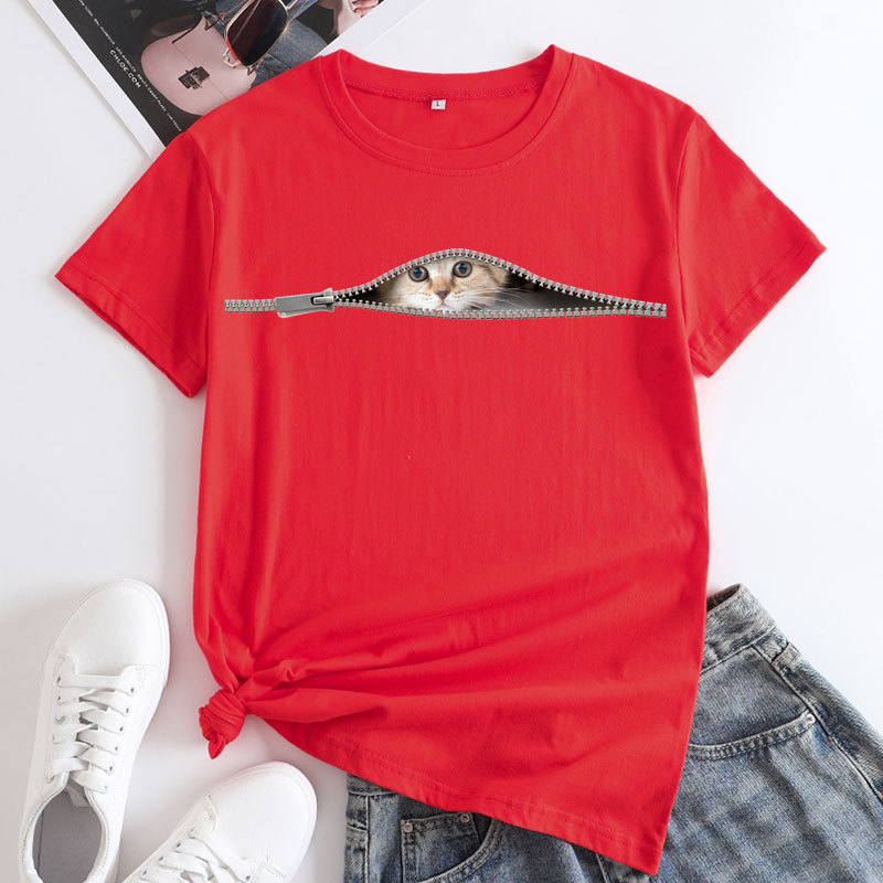 Zipper Kitten Women's Cotton T-Shirt | ARKGET