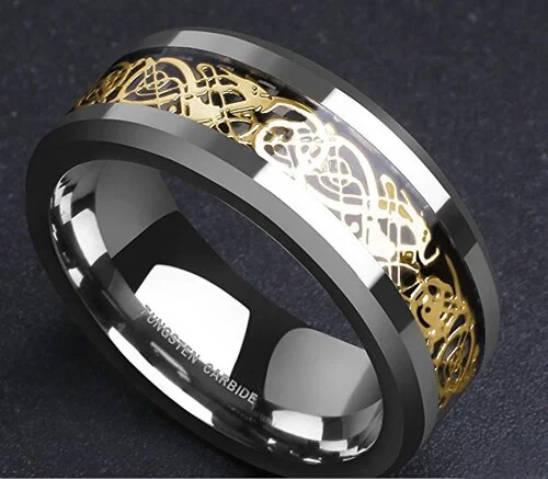 4mm 6mm 8mm 10mm Women or Men's Tungsten Carbide Wedding Rings Band,Silver  Band Celtic Dragon Knot Tungsten Ring with Silver and Yellow Gold Resin