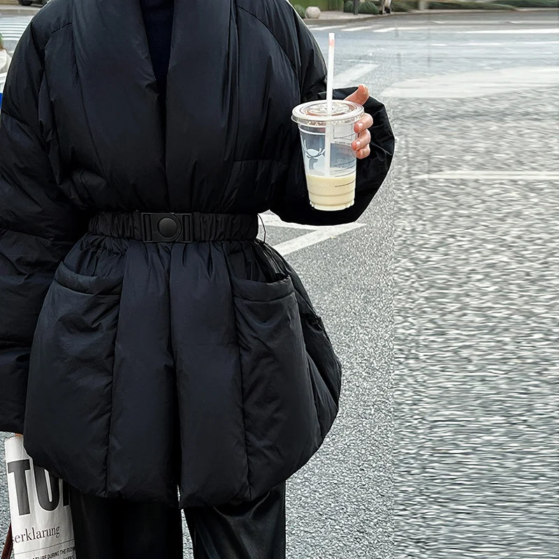 Toloer High Luxury White Duck Down In The Long Down Jacket Female 2024 Winter Fashion Waist Show Thin And Thick V-Neck Coat Tide-Outfit Ideas