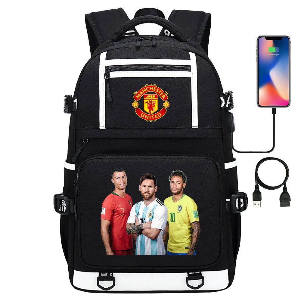 Buzzdaisy Cristiano Ronaldo Printed Backpack with USB Charging Port and Laptop Protection - Multi-Pocket Large Capacity Schoolbag