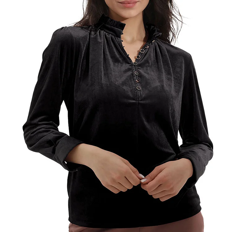 Women's Casual Shirts Fall Outfit V-Neck Velvet Blouse Top