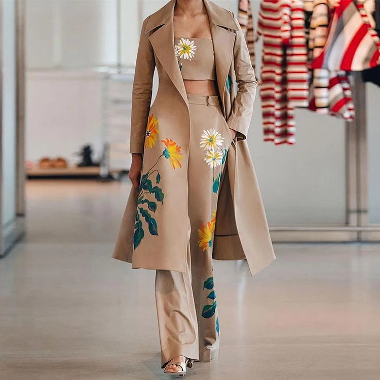 Fashion Long-sleeved Floral Printed Three-pieces suits