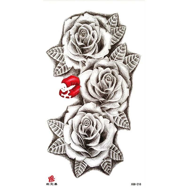Sdrawing Temporary Tattoo Sticker Flash Tattoos Skull Snake Wolf Blue Pink Rose Flowers Body Art Arm Fake Sleeve Tatoo Women