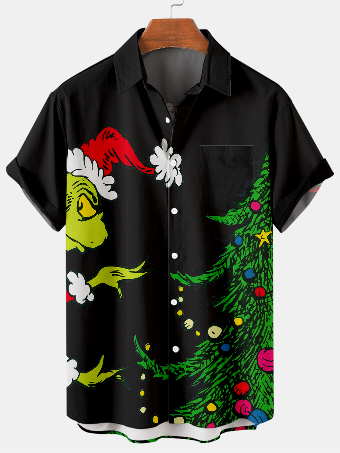 Men's Casual Christmas Creative Design Pocket Short Sleeve Shirt PLUSCLOTHESMAN