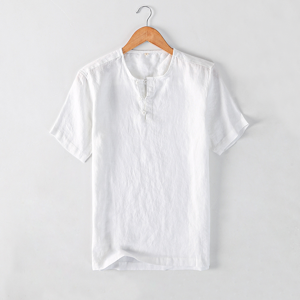 100% European Linen Men's Simple Crew Neck Pullover T-Shirt REAL SILK LIFE